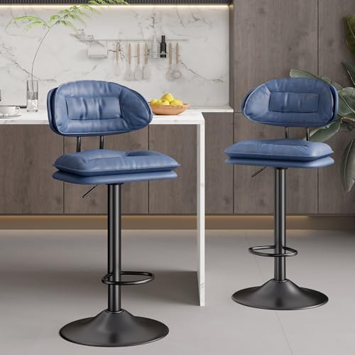 Hawthyhome Barhocker 2er Set, Ergonomische Gepolsterte Barhocker mit Rückenlehne, Verstellbare Doppellagige Barstuhl, für Esszimmer Heimbar Kücheninsel, 2 x Hocker (Blau) von Hawthyhome