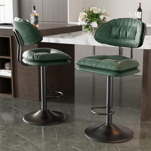 Hawthyhome Barhocker 2er Set, Ergonomische Gepolsterte Barhocker mit Rückenlehne, Verstellbare Doppellagige Barstuhl, für Esszimmer Heimbar Kücheninsel, 2 x Hocker (Military Green) von Hawthyhome