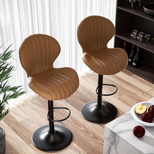 Hawthyhome Barhocker 2er Set, Ergonomischer Barhocker Höhenverstellbar aus PU-Leder, 360° Drehstuhl Moderner Barstuhl Küchenhocker Hocker mit Lehne Bar Hocker Bar Stool, Beige von Hawthyhome