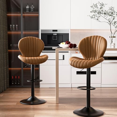 Hawthyhome Barhocker 2er Set |Barhocker Höhenverstellbar mit lehne •Hocker aus Fabric•Küchenstühle mit Fußstütze •Barstühle Drehstühle •360°Drehbar Einfache Montage •Braun von Hawthyhome