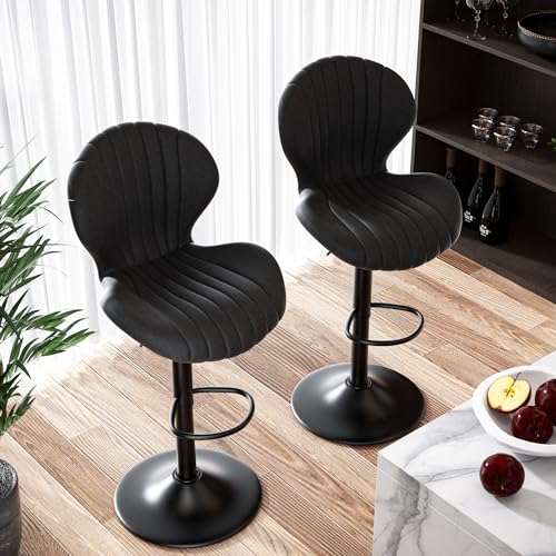 Hawthyhome Barhocker 2er Set, Ergonomischer Barhocker Höhenverstellbar aus PU-Leder, 360° Drehstuhl Moderner Barstuhl Küchenhocker Hocker mit Lehne Bar Hocker Bar Stool, Schwarz von Hawthyhome