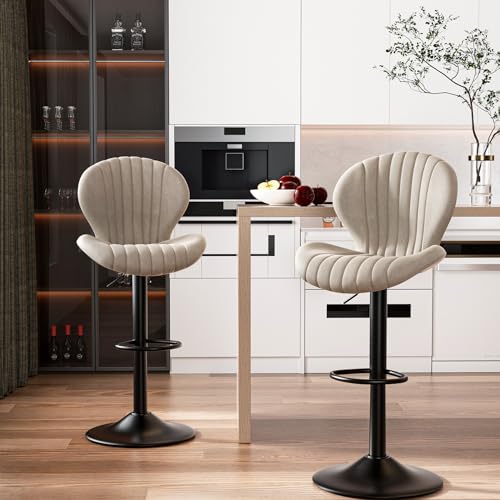 Hawthyhome Barhocker 2er Set |Barhocker Höhenverstellbar mit lehne •Hocker aus Fabric•Küchenstühle mit Fußstütze •Barstühle Drehstühle •360°Drehbar Einfache Montage •Beige FU01023BE von Hawthyhome