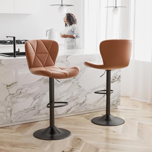 Hawthyhome Barhocker 2er Set |Barstuhl Höhenverstellbar mit Rückenlehne, Höhenverstellbar, 360° Drehbar, Kunstleder, für Esszimmer Heimbar Kücheninsel, 2 x Hocker, Braun von Hawthyhome