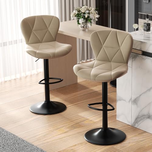Hawthyhome Barhocker 2er Set |Barstuhl Höhenverstellbar mit Rückenlehne, Höhenverstellbar 360° Drehbar, Kunstleder, für Esszimmer Heimbar Kücheninsel, 2 Hocker, Khaki von Hawthyhome