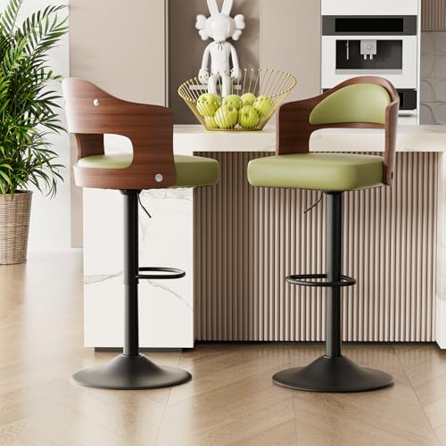Hawthyhome Barhocker 2er Set Barstuhl Tresenhocker Bistrohocker 360°Drehstuhl Küchenstühle mit offene Rückenlehne und Fußstütze Stuhl mit Armlehnen Lobby Tresen Küche Hausbar Grün Nussbaumholz von Hawthyhome