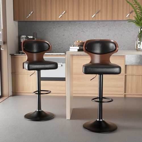 Hawthyhome Barhocker 2er Set |Barstuhl Tresenhocker Bistrohocker •360° Drehstuhl •Küchenstühle mit Rückenlehne und Fußstütze •Stuhl mit Armlehnen •Lobby Tresen Küche Hausbar •Schwarz Nussbaumholz von Hawthyhome