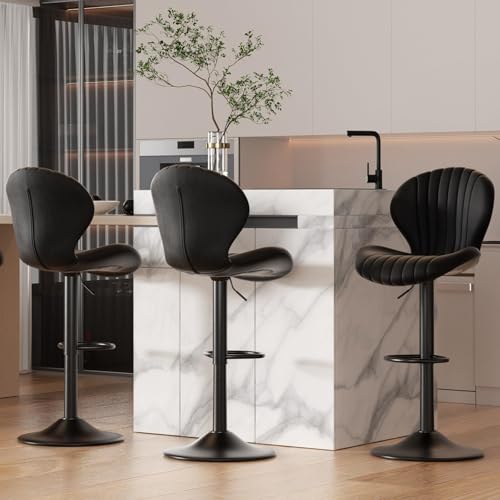 Hawthyhome Barhocker 3er Set |Barhocker Höhenverstellbar mit lehne •Hocker aus Fabric•Küchenstühle mit Fußstütze •Barstühle Drehstühle •360°Drehbar Einfache Montage •Schwarz von Hawthyhome