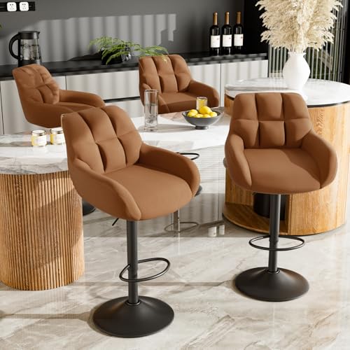 Hawthyhome Barhocker 4er Set Barstühle Höhenverstellbar mit Armlehne&Rückenlehne 360° Drehstuhl PU-Leder Küchenstühle mit Fußstütze für die Küche/Wohnzimmer/Bar/Esszimmer Braun von Hawthyhome