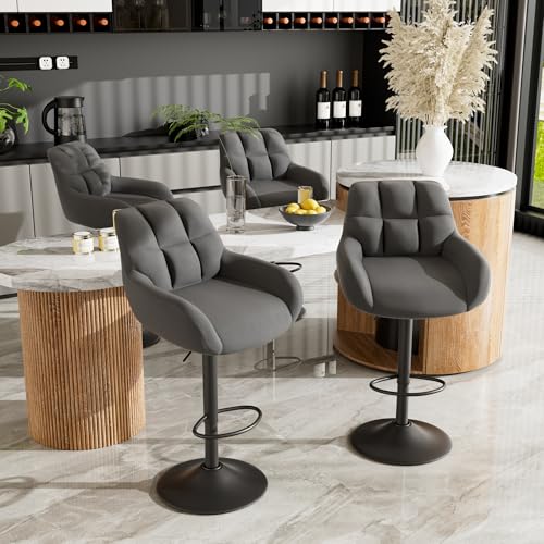 Hawthyhome Barhocker 4er Set Barstühle Höhenverstellbar mit Armlehne&Rückenlehne 360° Drehstuhl PU-Leder Küchenstühle mit Fußstütze für die Küche/Wohnzimmer/Bar/Esszimmer Grau von Hawthyhome
