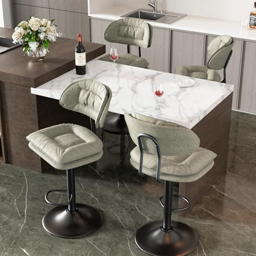 Hawthyhome Barhocker 4er Set, Ergonomische Gepolsterte Barhocker mit Rückenlehne, Verstellbare Doppellagige Barstuhl, für Esszimmer Heimbar Kücheninsel, 4 x Hocker (Beige) von Hawthyhome