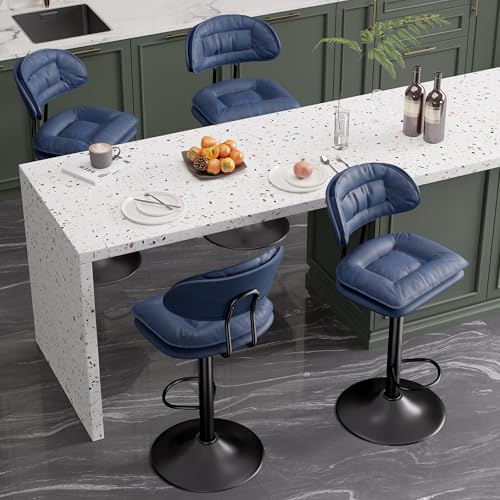 Hawthyhome Barhocker 4er Set, Ergonomische Gepolsterte Barhocker mit Rückenlehne, Verstellbare Doppellagige Barstuhl, für Esszimmer Heimbar Kücheninsel, 4 x Hocker (Blau) von Hawthyhome