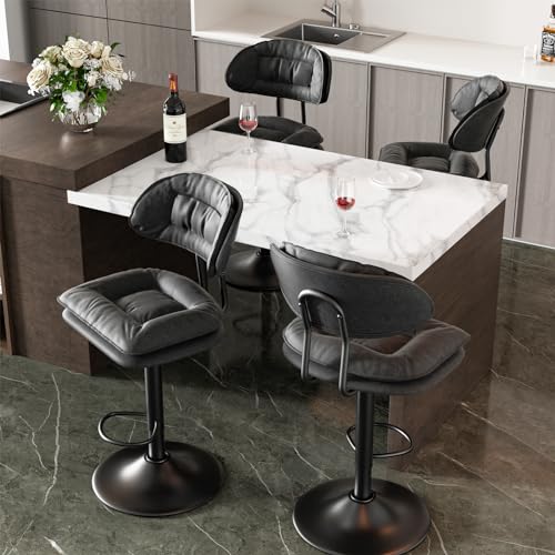 Hawthyhome Barhocker 4er Set, Ergonomische Gepolsterte Barhocker mit Rückenlehne, Verstellbare Doppellagige Barstuhl, für Esszimmer Heimbar Kücheninsel, 4 x Hocker (Dunkelgrau) von Hawthyhome