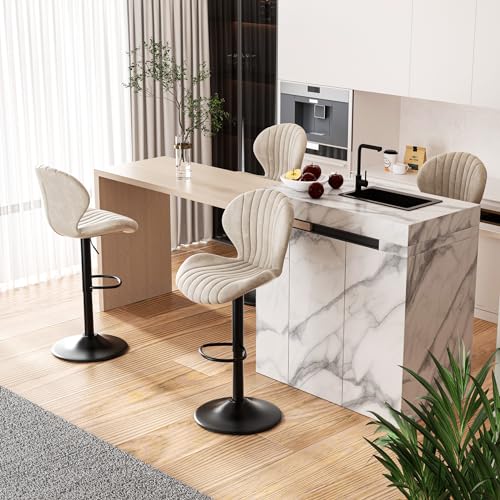 Hawthyhome Barhocker 4er Set |Barhocker Höhenverstellbar mit lehne •Hocker aus Fabric•Küchenstühle mit Fußstütze •Barstühle Drehstühle •360°Drehbar Einfache Montage •Beige von Hawthyhome