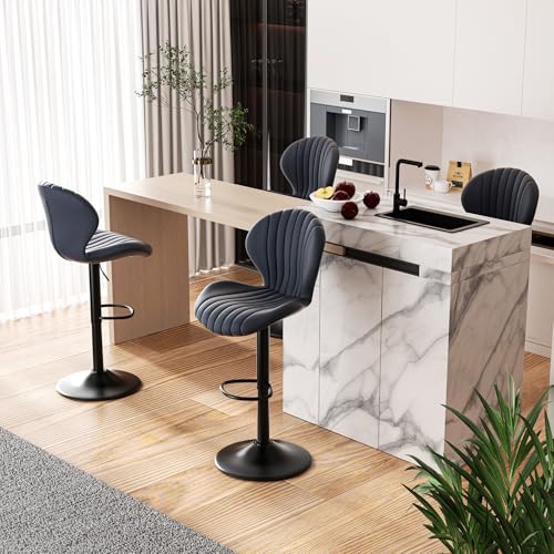 Hawthyhome Barhocker 4er Set |Barhocker Höhenverstellbar mit lehne •Hocker aus Fabric•Küchenstühle mit Fußstütze •Barstühle Drehstühle •360°Drehbar Einfache Montage •Dunkelgrau von Hawthyhome