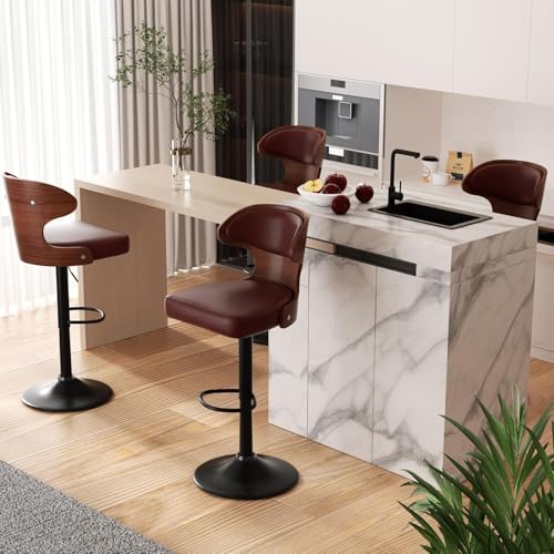 Hawthyhome Barhocker 4er Set |Barstuhl Tresenhocker Bistrohocker •360° Drehstuhl •Küchenstühle mit Rückenlehne und Fußstütze •Stuhl mit Armlehnen •Lobby Tresen Küche Hausbar •Braun Nussbaumholz von Hawthyhome