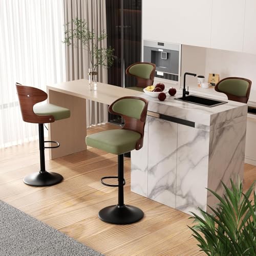 Hawthyhome Barhocker 4er Set |Barstuhl Tresenhocker Bistrohocker •360° Drehstuhl •Küchenstühle mit Rückenlehne und Fußstütze •Stuhl mit Armlehnen •Lobby Tresen Küche Hausbar •Grün Nussbaumholz von Hawthyhome