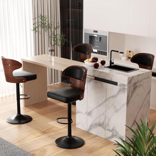Hawthyhome Barhocker 4er Set |Barstuhl Tresenhocker Bistrohocker •360° Drehstuhl •Küchenstühle mit Rückenlehne und Fußstütze •Stuhl mit Armlehnen •Lobby Tresen Küche Hausbar •Schwarz Nussbaumholz von Hawthyhome