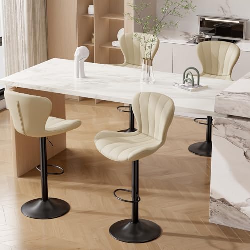 Hawthyhome Barhocker 4er Set Höhenverstellbar Barstühle 360° Drehstuhl mit Rückenlehne Küchenstühle mit Fußstütze PU-Leder für die Küche/Wohnzimmer/Bar/Esszimmer Beige von Hawthyhome