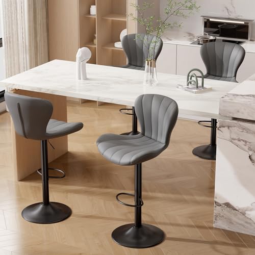 Hawthyhome Barhocker 4er Set Höhenverstellbar Barstühle 360° Drehstuhl mit Rückenlehne Küchenstühle mit Fußstütze PU-Leder für die Küche/Wohnzimmer/Bar/Esszimmer Grau von Hawthyhome