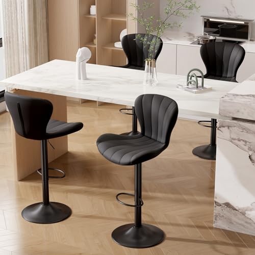 Hawthyhome Barhocker 4er Set Höhenverstellbar Barstühle 360° Drehstuhl mit Rückenlehne Küchenstühle mit Fußstütze PU-Leder für die Küche/Wohnzimmer/Bar/Esszimmer Schwarz von Hawthyhome