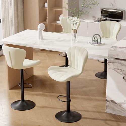 Hawthyhome Barhocker 4er Set Höhenverstellbar Barstühle 360° Drehstuhl mit Rückenlehne Küchenstühle mit Fußstütze PU-Leder für die Küche/Wohnzimmer/Bar/Esszimmer Weiß von Hawthyhome