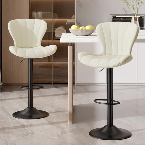 Hawthyhome Barhocker 2er Set Höhenverstellbar Barstühle 360° Drehstuhl mit Rückenlehne Küchenstühle mit Fußstütze PU-Leder für die Küche/Wohnzimmer/Bar/Esszimmer Weiß von Hawthyhome