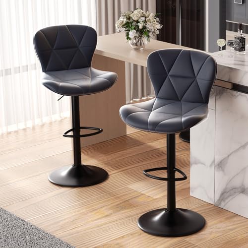Hawthyhome Barhocker 2er Set |Barstuhl Höhenverstellbar mit Rückenlehne, Höhenverstellbar, 360° Drehbar, Kunstleder, für Esszimmer Heimbar Kücheninsel, 2 x Hocker, Dunkelgrau von Hawthyhome