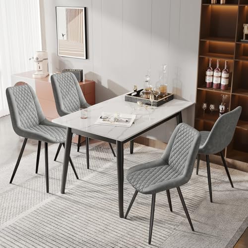 Hawthyhome Esszimmerstühle 4er Set Kunstleder Küchenstuhl Polsterstuhl gepolstert für Wohnzimmer Schlafzimmer Küche mit Rückenlehne, Hellgrau von Hawthyhome
