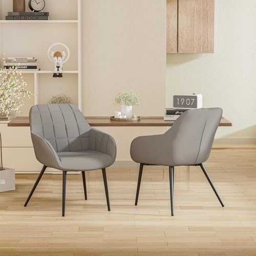 Hawthyhome Esszimmerstühle 2er Set, Küchenstuhl, Stuhl Esszimmer Wohnzimmer, ergonomischer Sessel, Armlehnstuhl, Polsterstuhl, Linen Material,Metallbeine, Grau von Hawthyhome