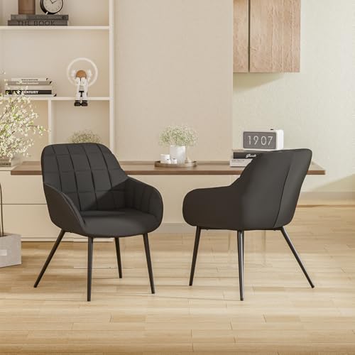 Hawthyhome Esszimmerstühle 2er Set, Küchenstuhl, Stuhl Esszimmer Wohnzimmer, ergonomischer Sessel, Armlehnstuhl, Polsterstuhl, Linen Material,Metallbeine, Schwarz von Hawthyhome