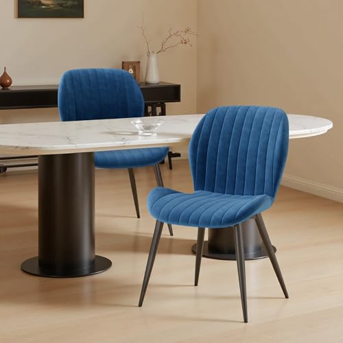 Hawthyhome Esszimmerstühle 2er Set, Küchenstuhl, Stuhl Esszimmer Wohnzimmer, ergonomischer Sessel, Armlehnstuhl, Polsterstuhl, Wasserdichtes Material,Metallbeine, Samt, Blau von Hawthyhome