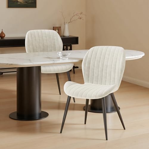 Hawthyhome Esszimmerstühle 2er Set, Küchenstuhl, Stuhl Esszimmer Wohnzimmer, ergonomischer Sessel, Armlehnstuhl, Polsterstuhl, Wasserdichtes Material,Metallbeine, Samt, Creme von Hawthyhome