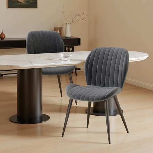 Hawthyhome Esszimmerstühle 2er Set, Küchenstuhl, Stuhl Esszimmer Wohnzimmer, ergonomischer Sessel, Armlehnstuhl, Polsterstuhl, Wasserdichtes Material,Metallbeine, Samt, Dunkelgrau von Hawthyhome