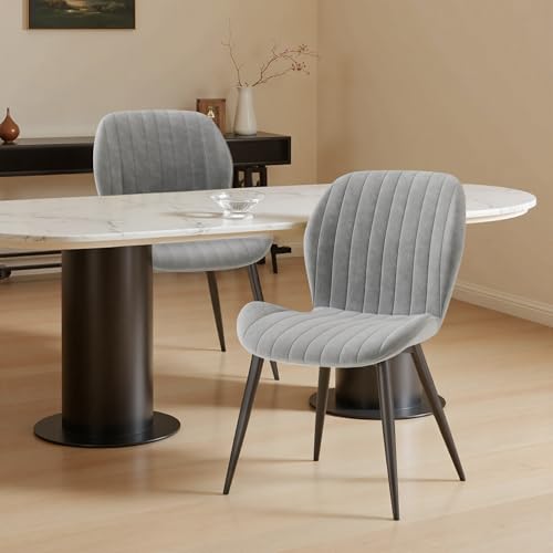 Hawthyhome Esszimmerstühle 2er Set, Küchenstuhl, Stuhl Esszimmer Wohnzimmer, ergonomischer Sessel, Armlehnstuhl, Polsterstuhl, Wasserdichtes Material,Metallbeine, Samt, Grau von Hawthyhome