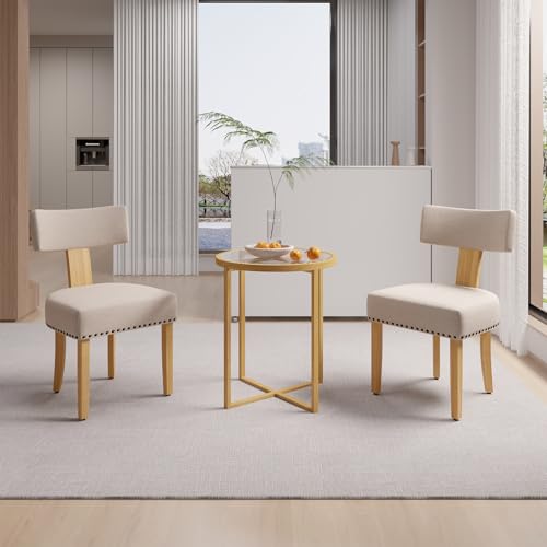 Hawthyhome Esszimmerstühle 2er Set, Holz Küchenstuhl Polsterstuhl Wohnzimmerstuhl Sessel mit Hartholzrahmen, Sitzfläche aus Leinen, für Esszimmer Küche Schminktisch Wohnzimmer, Weiß von Hawthyhome