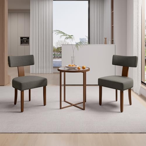 Hawthyhome Esszimmerstühle 2er Set, Holz Küchenstuhl Polsterstuhl Wohnzimmerstuhl Sessel mit Hartholzrahmen, Sitzfläche aus Leinen, für Esszimmer Küche Schminktisch Wohnzimmer, Dunkelgrau von Hawthyhome