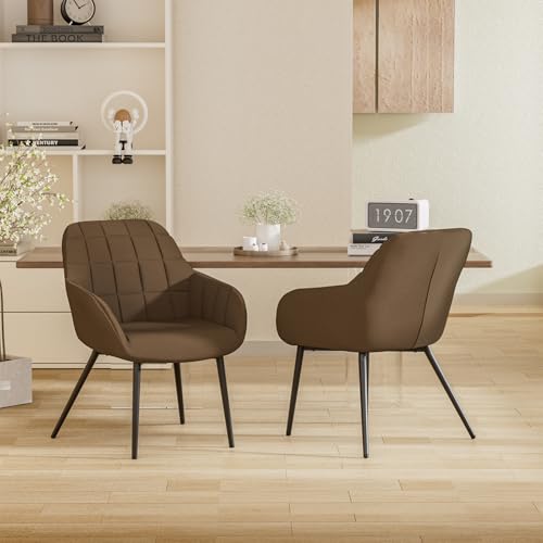 Hawthyhome Esszimmerstühle 2er Set, Küchenstuhl, Stuhl Esszimmer Wohnzimmer, ergonomischer Sessel, Armlehnstuhl, Polsterstuhl, Linen Material,Metallbeine, Braun von Hawthyhome