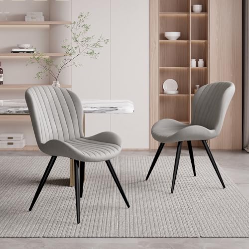 Hawthyhome Esszimmerstühle 2er Set, Küchenstuhl, Stuhl Esszimmer Wohnzimmer, ergonomischer Sessel, Armlehnstuhl, Polsterstuhl, Wasserdichtes Material,Metallbeine, Hellgrau von Hawthyhome