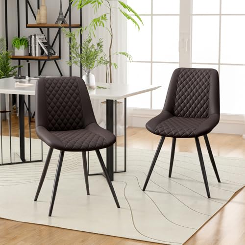 Hawthyhome Esszimmerstühle 2er Set Kunstleder Küchenstuhl Polsterstuhl gepolstert für Wohnzimmer Schlafzimmer Küche mit Rückenlehne, Dunkelbraun von Hawthyhome