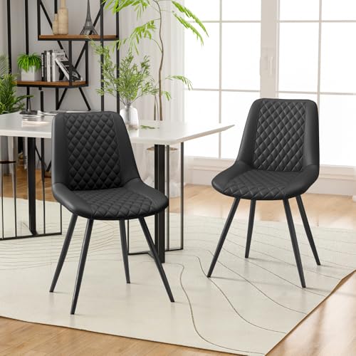 Hawthyhome Esszimmerstühle 2er Set Kunstleder Küchenstuhl Polsterstuhl gepolstert für Wohnzimmer Schlafzimmer Küche mit Rückenlehne, Schwarz von Hawthyhome