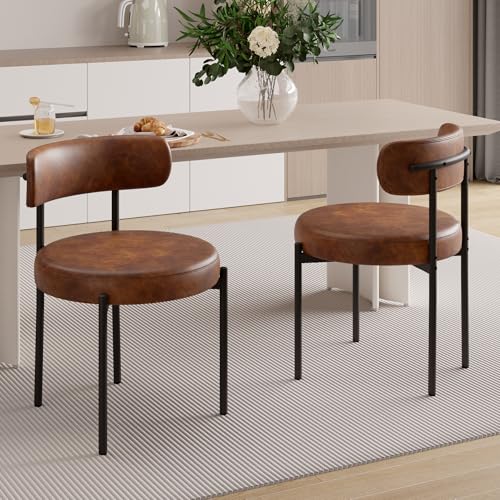 Hawthyhome Esszimmerstühle 2er Set丨PU-Leder Runde Boucle Stühle·Mid-Century gepolsterte Küchenstühle·Dining Chairs mit Metallbeinen·Braun Hawthyhome Esszimmerstühle 2er Set丨PU-Leder Runde Boucle Stühle·Mid-Century gepolsterte Küchenstühle·Dining Chairs mit Metallbeinen·Braun von Hawthyhome