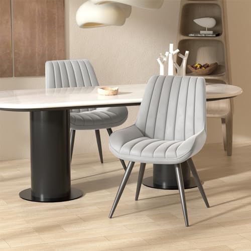 Hawthyhome Esszimmerstühle 2er Set | Polsterstühle mit 5 cm Sitzkissen • künstlicher Stoff Dining Chair • Küchenstuhl mit Rückenlehne • Moderne Sessel • Metallbeine • Grau FU01043GR-2 von Hawthyhome