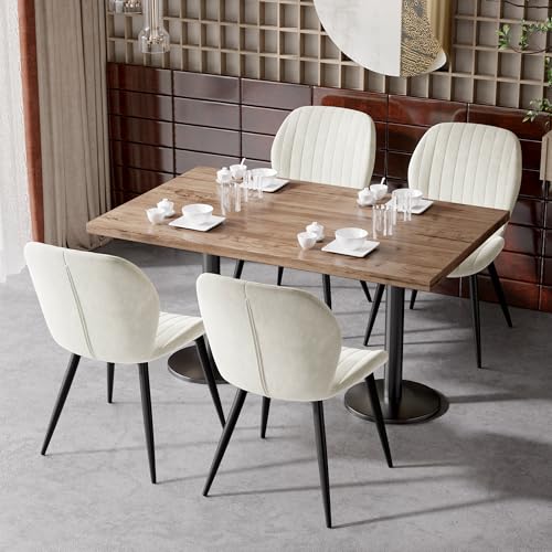 Hawthyhome Esszimmerstühle 4er Set, Küchenstuhl, Stuhl Esszimmer Wohnzimmer, ergonomischer Sessel, Armlehnstuhl, Polsterstuhl, Wasserdichtes Material,Metallbeine, Samt, Creme von Hawthyhome