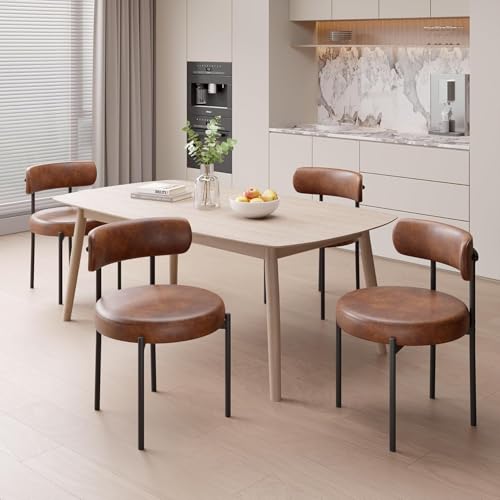 Hawthyhome Esszimmerstühle 4er Set丨PU-Leder Runde Boucle Stühle·Mid-Century gepolsterte Küchenstühle·Dining Chairs mit Metallbeinen·Braun Hawthyhome Esszimmerstühle 4er Set丨PU-Leder Runde Boucle Stühle·Mid-Century gepolsterte Küchenstühle·Dining Chairs mit Metallbeinen·Braun von Hawthyhome