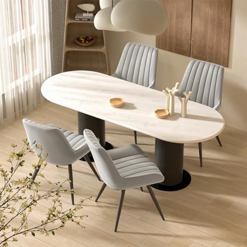 Hawthyhome Esszimmerstühle 4er Set | Polsterstühle mit 5 cm Sitzkissen • künstlicher Stoff Dining Chair • Küchenstuhl mit Rückenlehne • Moderne Sessel • Metallbeine • Grau FU01043GR-4 von Hawthyhome