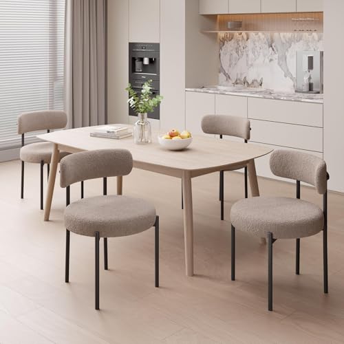 Hawthyhome Esszimmerstühle 4er Set丨Teddy Stoff Runde Boucle Stühle·Mid-Century gepolsterte Küchenstühle·Dining Chairs mit Metallbeinen·Grau von Hawthyhome