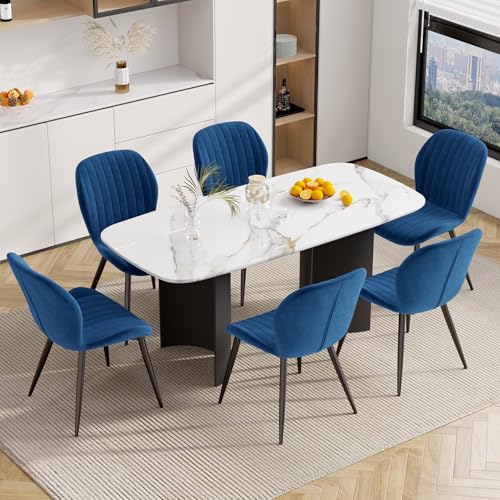 Hawthyhome Esszimmerstühle 6er Set, Küchenstuhl, Stuhl Esszimmer Wohnzimmer, ergonomischer Sessel, Armlehnstuhl, Polsterstuhl, Wasserdichtes Material,Metallbeine, Samt, Blau von Hawthyhome