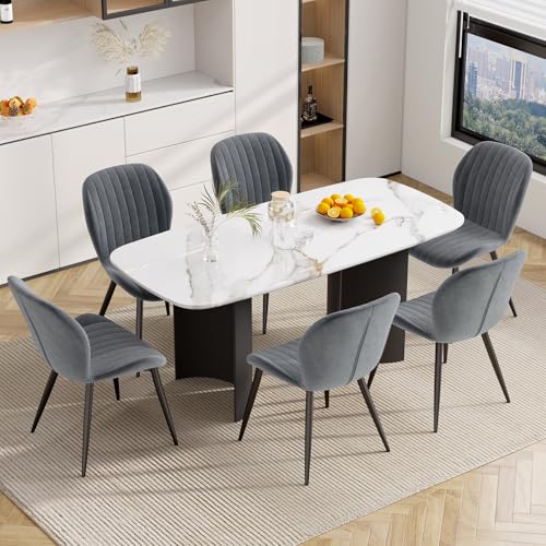 Hawthyhome Esszimmerstühle 6er Set, Küchenstuhl, Stuhl Esszimmer Wohnzimmer, ergonomischer Sessel, Armlehnstuhl, Polsterstuhl, Wasserdichtes Material,Metallbeine, Samt, Dunkelgrau von Hawthyhome