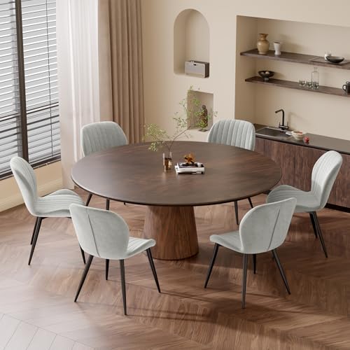Hawthyhome Esszimmerstühle 6er Set, Küchenstuhl, Stuhl Esszimmer Wohnzimmer, ergonomischer Sessel, Armlehnstuhl, Polsterstuhl, Wasserdichtes Material,Metallbeine, Samt, Grau von Hawthyhome