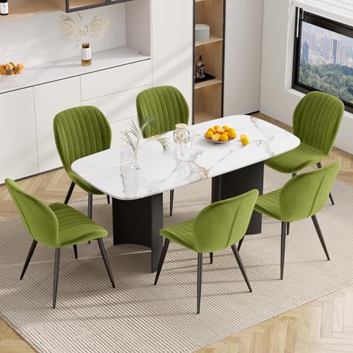 Hawthyhome Esszimmerstühle 6er Set, Küchenstuhl, Stuhl Esszimmer Wohnzimmer, ergonomischer Sessel, Armlehnstuhl, Polsterstuhl, Wasserdichtes Material,Metallbeine, Samt, Grün von Hawthyhome